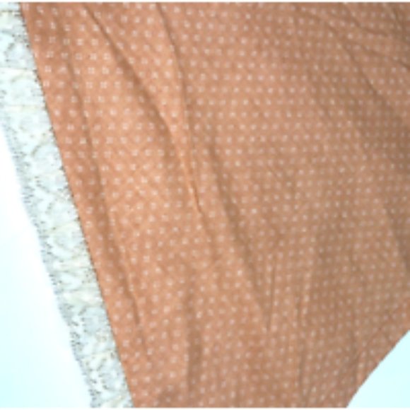 Vintage 1970s 60s Orange White Window Treatment Valance Curtain Lace Trim Retro - Picture 3 of 5